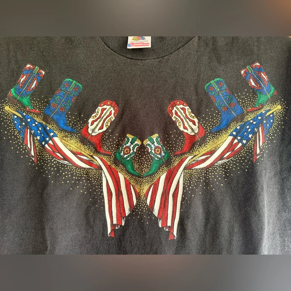 Vintage Western Cowboy Boot American Flag Tshirt